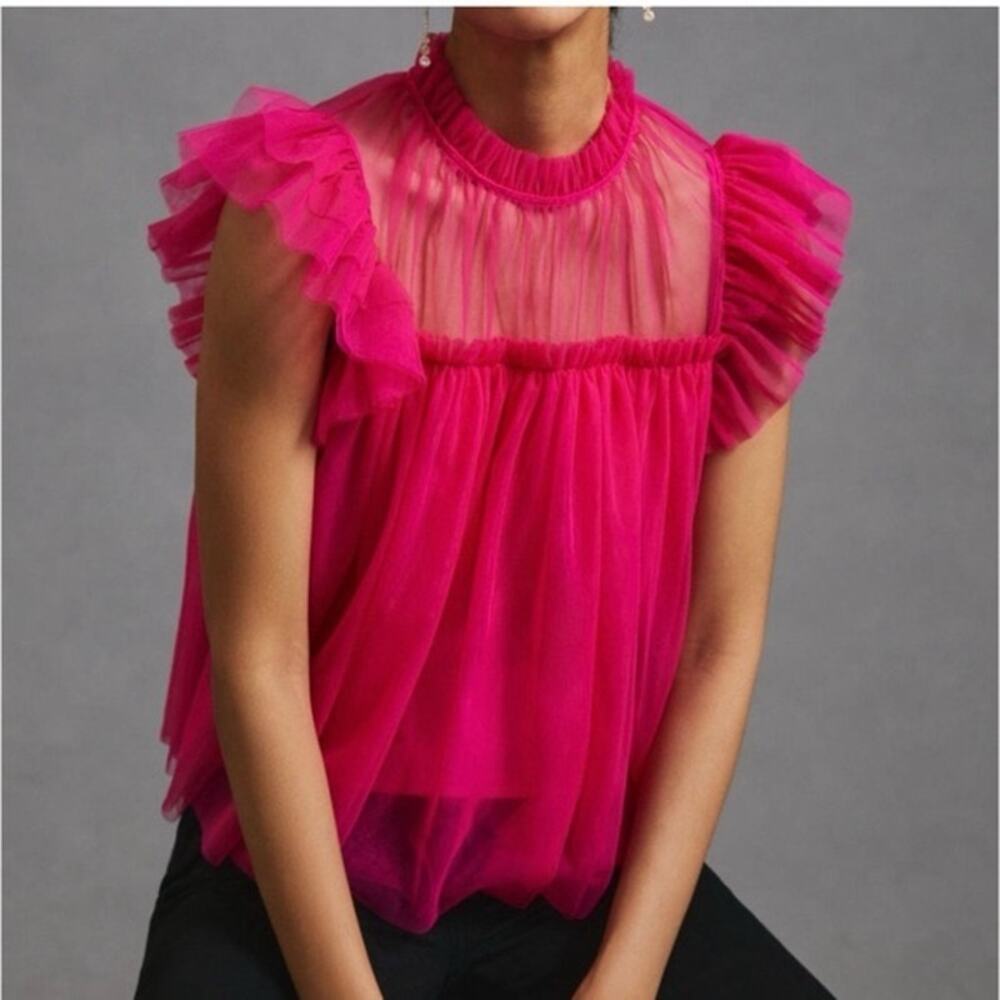Joie Hot Pink Flutter Sleeve Blouse Size L